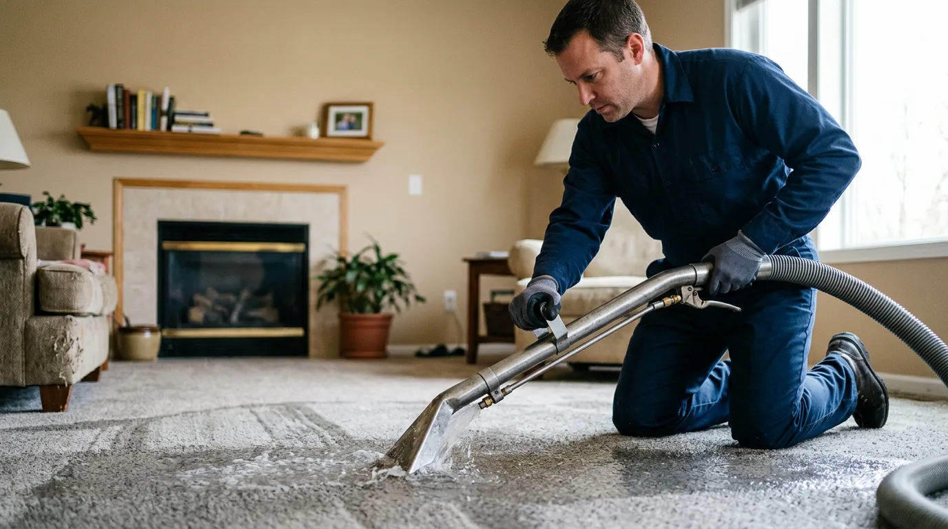 Water damage restoration technician working near Rugby, ND